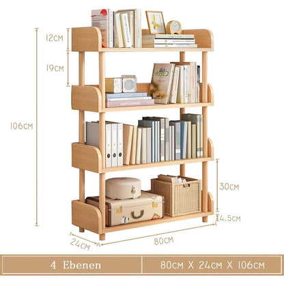 4-Ebenen Bücherregal Eiche | Modernes Holzregal für Wohnzimmer