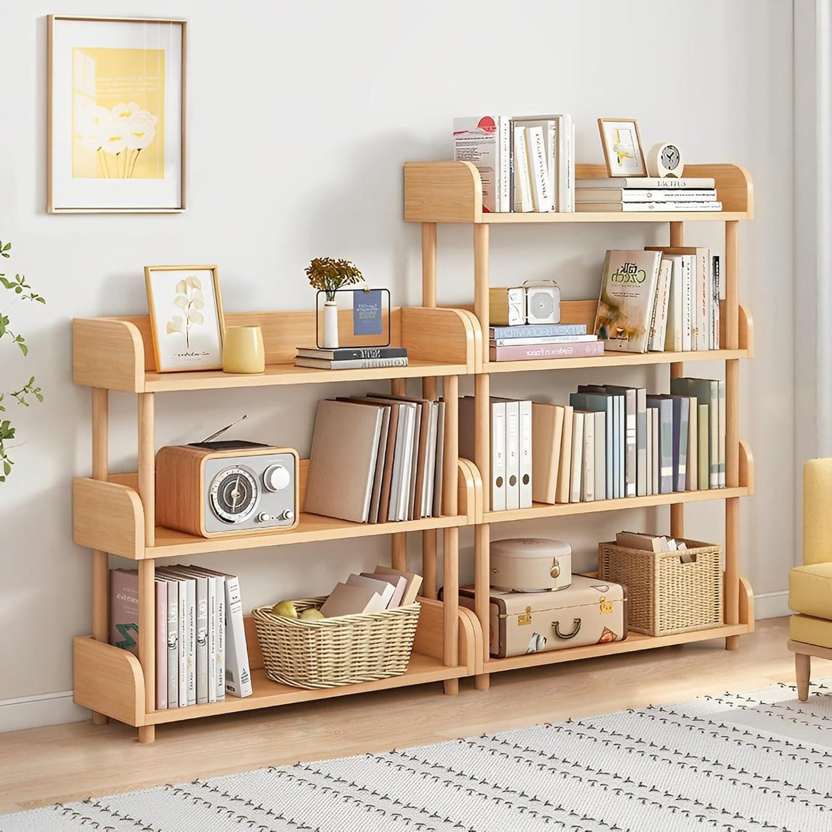 4-Ebenen Bücherregal Eiche | Modernes Holzregal für Wohnzimmer