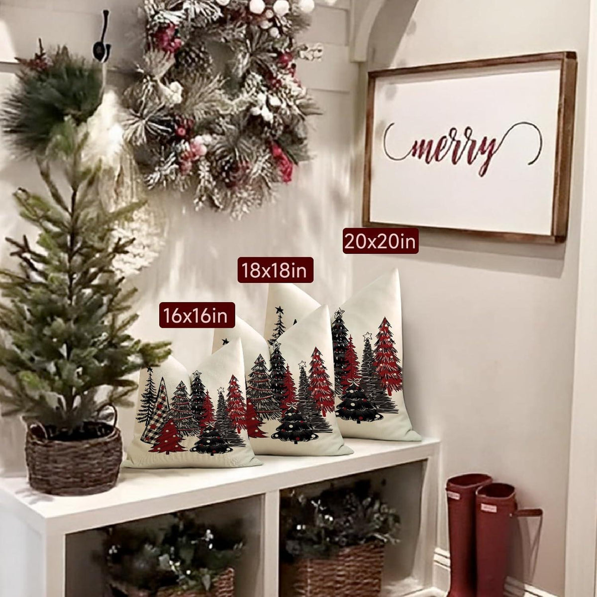 Weihnachtskissenbezug 2er Set Leinen 50x50 cm