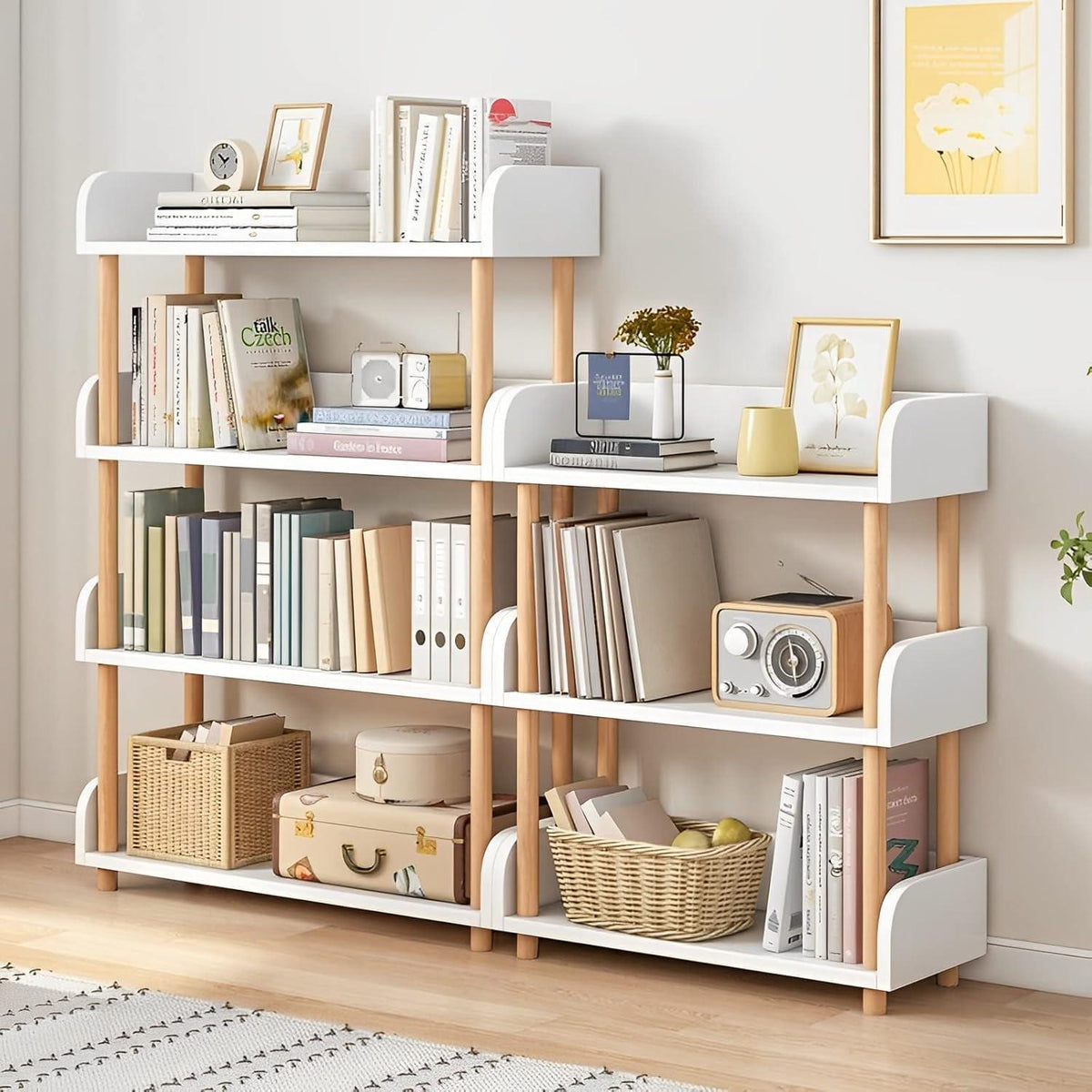 4-Ebenen Bücherregal Holz - Modernes Freistehend Regal Weiß