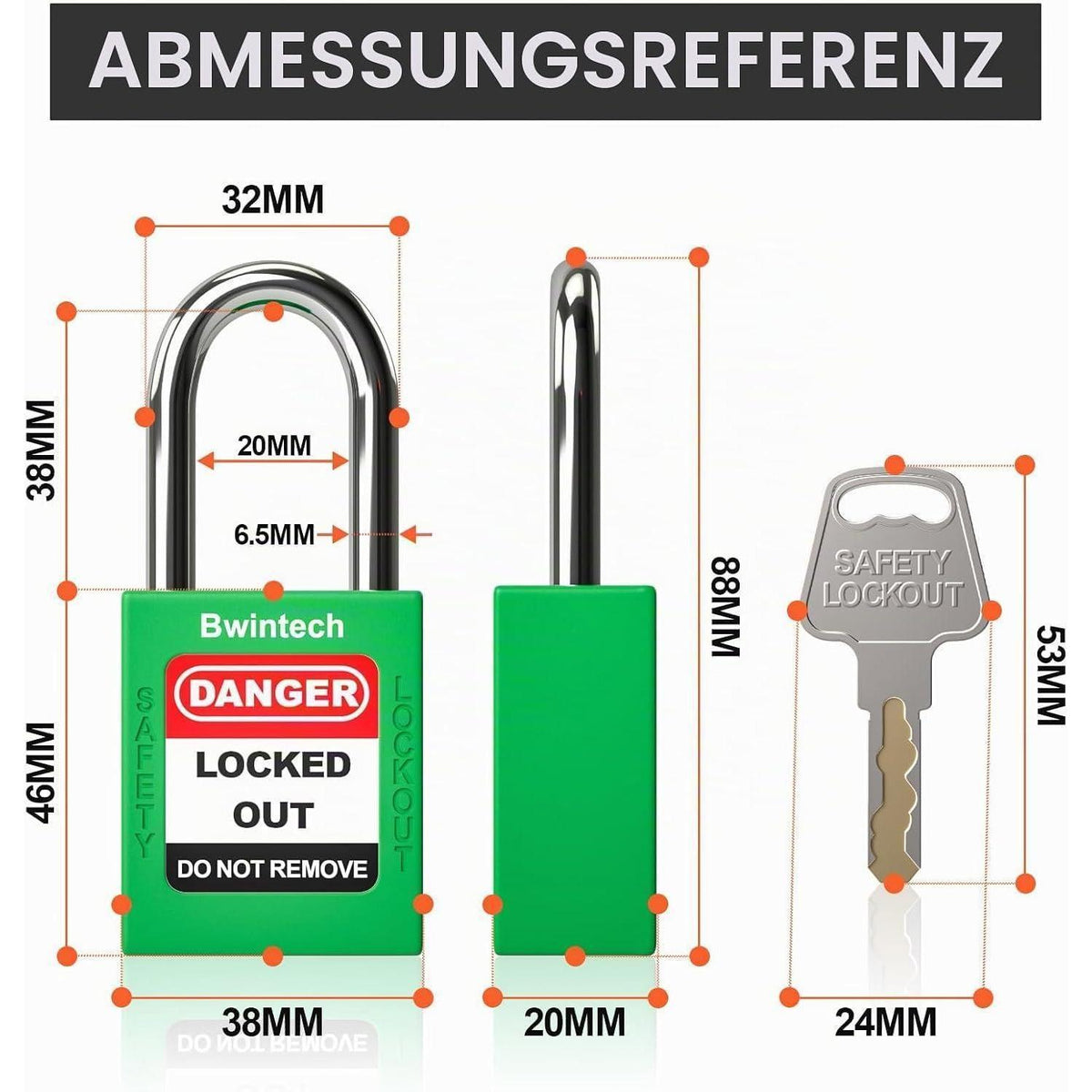 Sicherheitsvorhängeschloss 38mm, 10er Set mit Schlüsseln, Grün