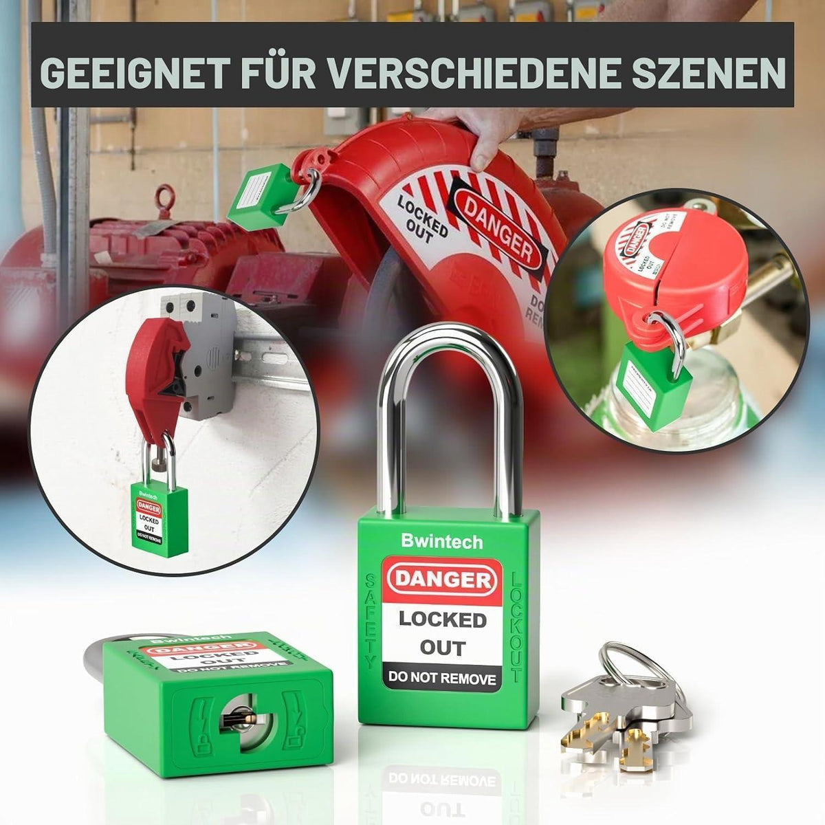 Sicherheitsvorhängeschloss 38mm, 10er Set mit Schlüsseln, Grün