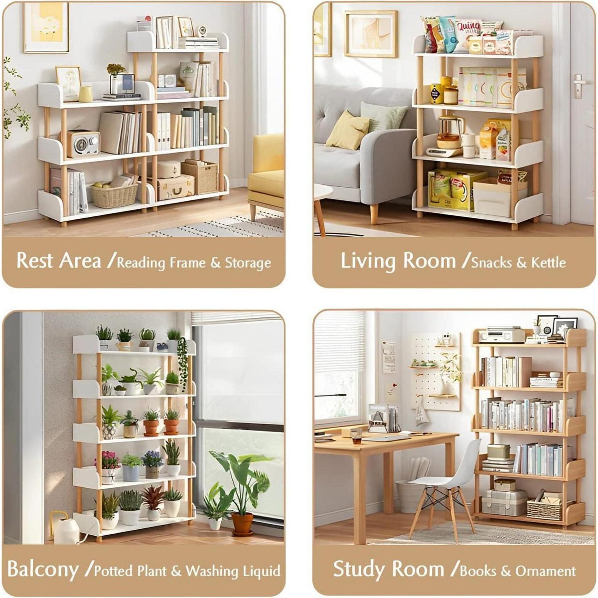 5-Ebenen Bücherregal aus Holz – Modernes Freistehend Regal Weiß
