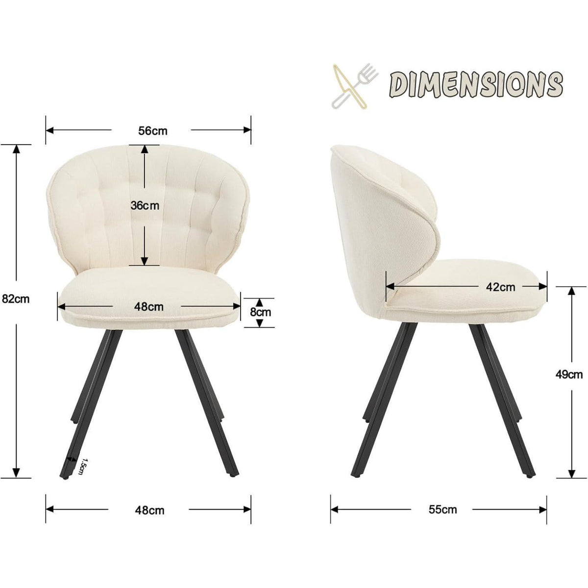 Esszimmerstühle 2er Set Chenille Weiß – Moderne Akzentstühle