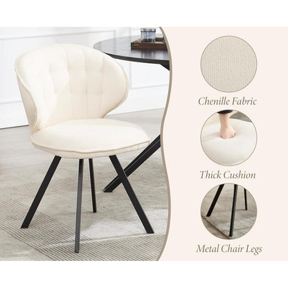 Esszimmerstühle 2er Set Chenille Weiß – Moderne Akzentstühle