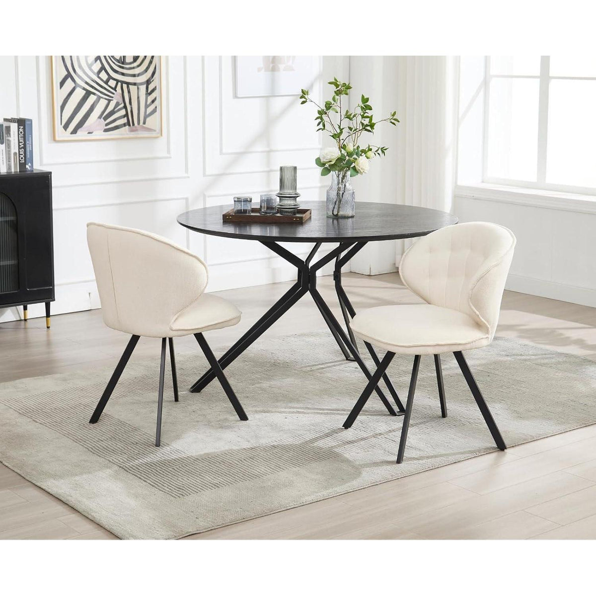 Esszimmerstühle 2er Set Chenille Weiß – Moderne Akzentstühle