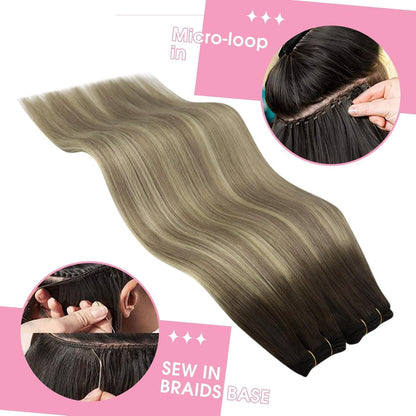 Echthaar Tressen Braun Balayage Ombre 50cm Haarverlängerung