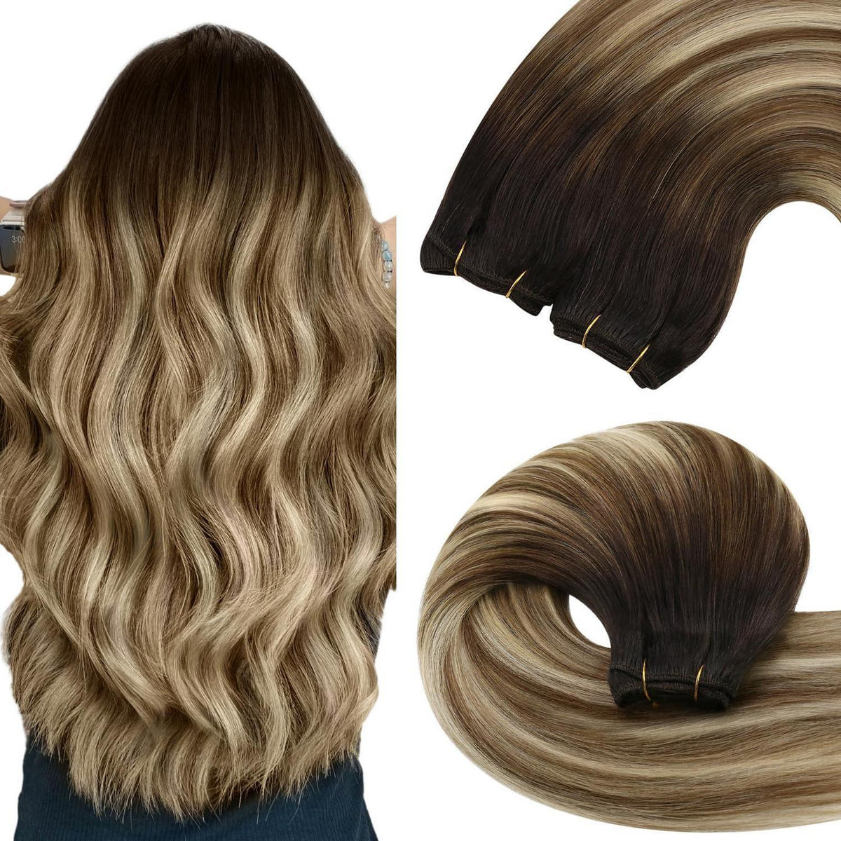 Echthaar Tressen Ombre Braun Balayage Blond 50cm