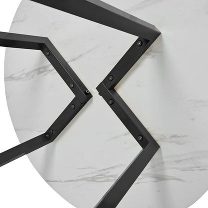 Runder Esstisch mit Marmor-Muster & Metallgestell – Modern & Stabil