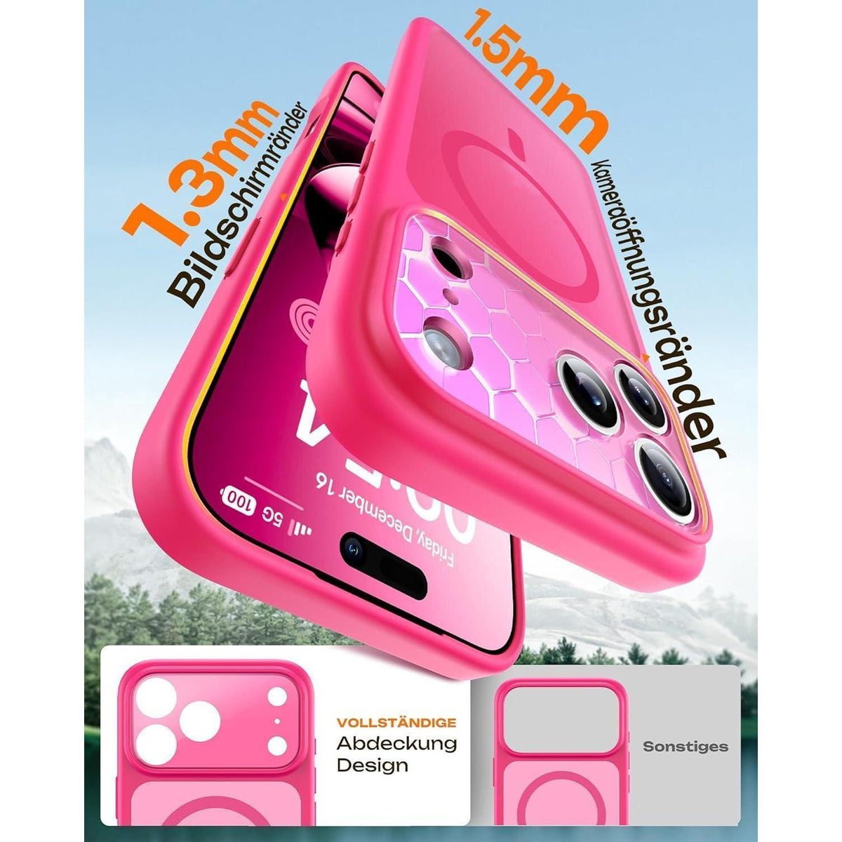 iPhone 17 Pro Hülle mit MagSafe, Kameraschutz, Heißes Rosa