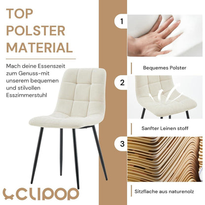 Esszimmerstühle Set 4er Chenille Beige, Gepolstert & Modern