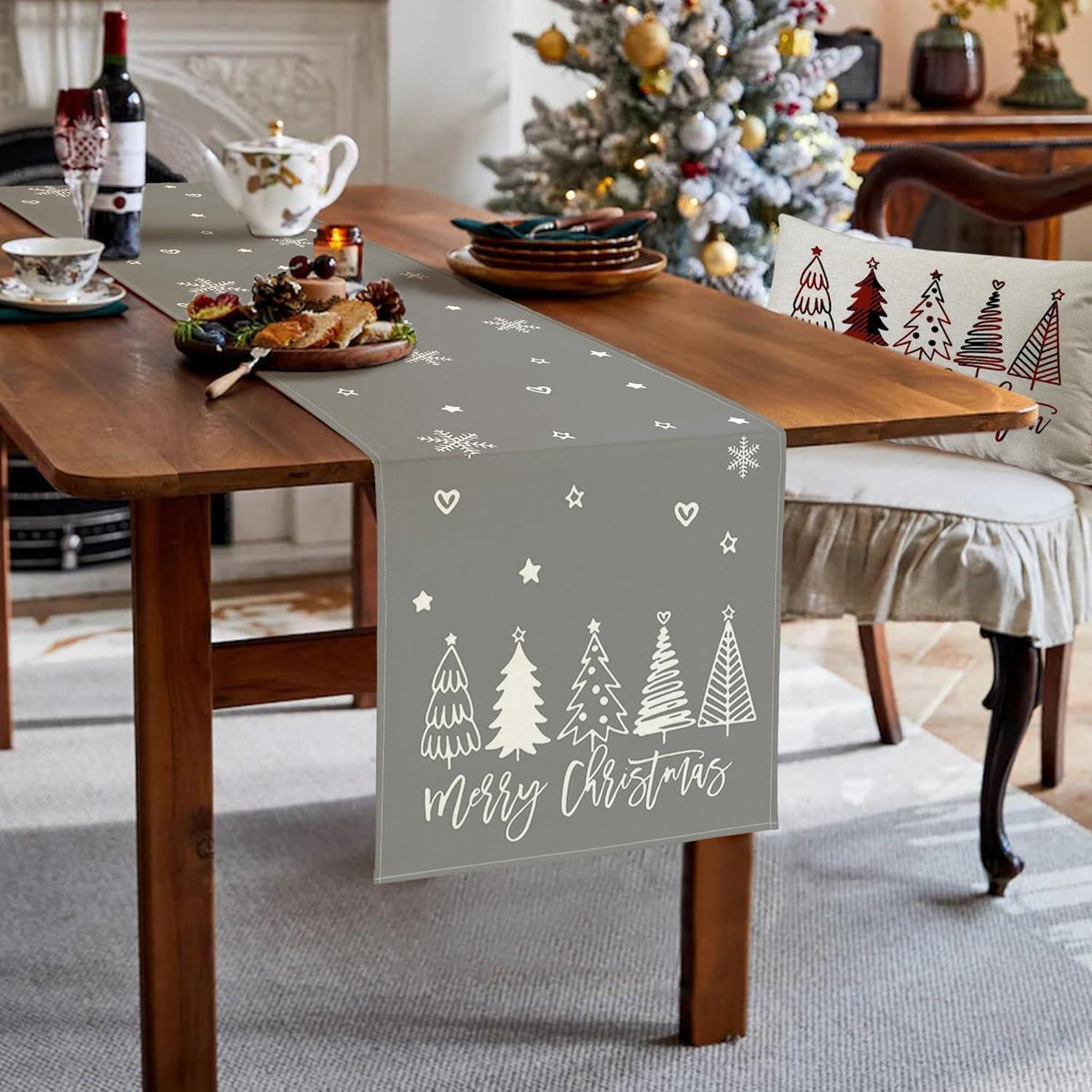 Grauer Tischläufer Weihnachten – Wasserabweisend & Modern 40x100 cm