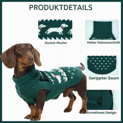 Dackel Pullover Grün M - Warmer Rollkragen Hundepullover