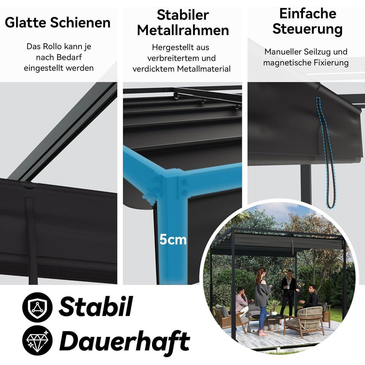 Pergola 3x3m – Terrassenüberdachung, Wasserdicht & Stabil