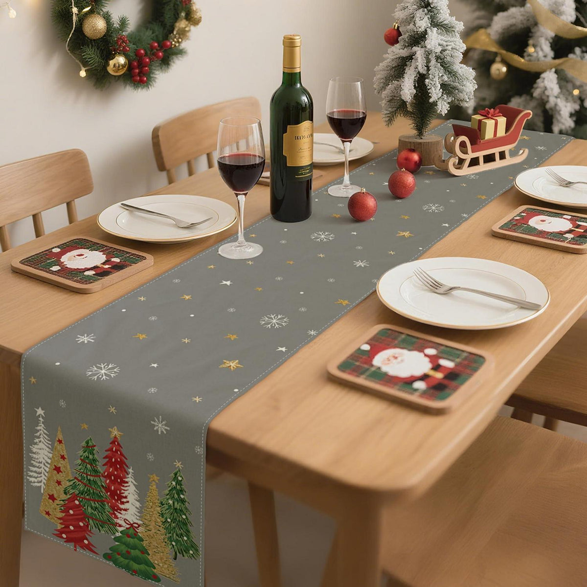 Tischläufer Weihnachten Grau 40x180 cm - Festliche Deko