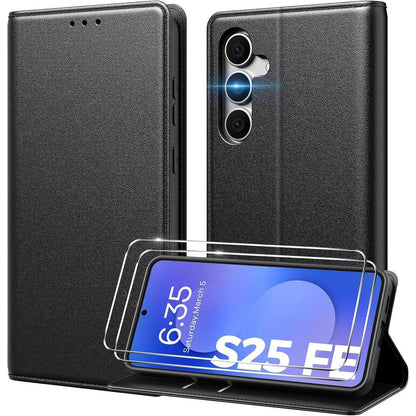 Samsung Galaxy S25 FE Klapphülle mit 2x Panzerglas, Kartenfach & RFID-Schutz
