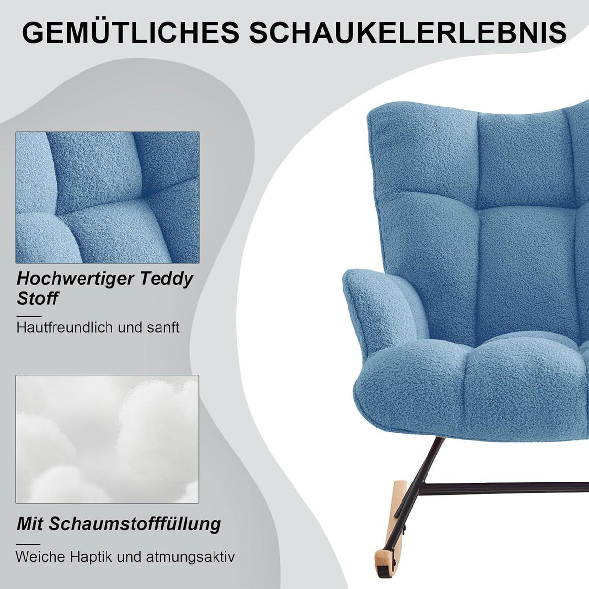 Schaukelstuhl mit Armlehnen – Gepolstert, Lichtblau
