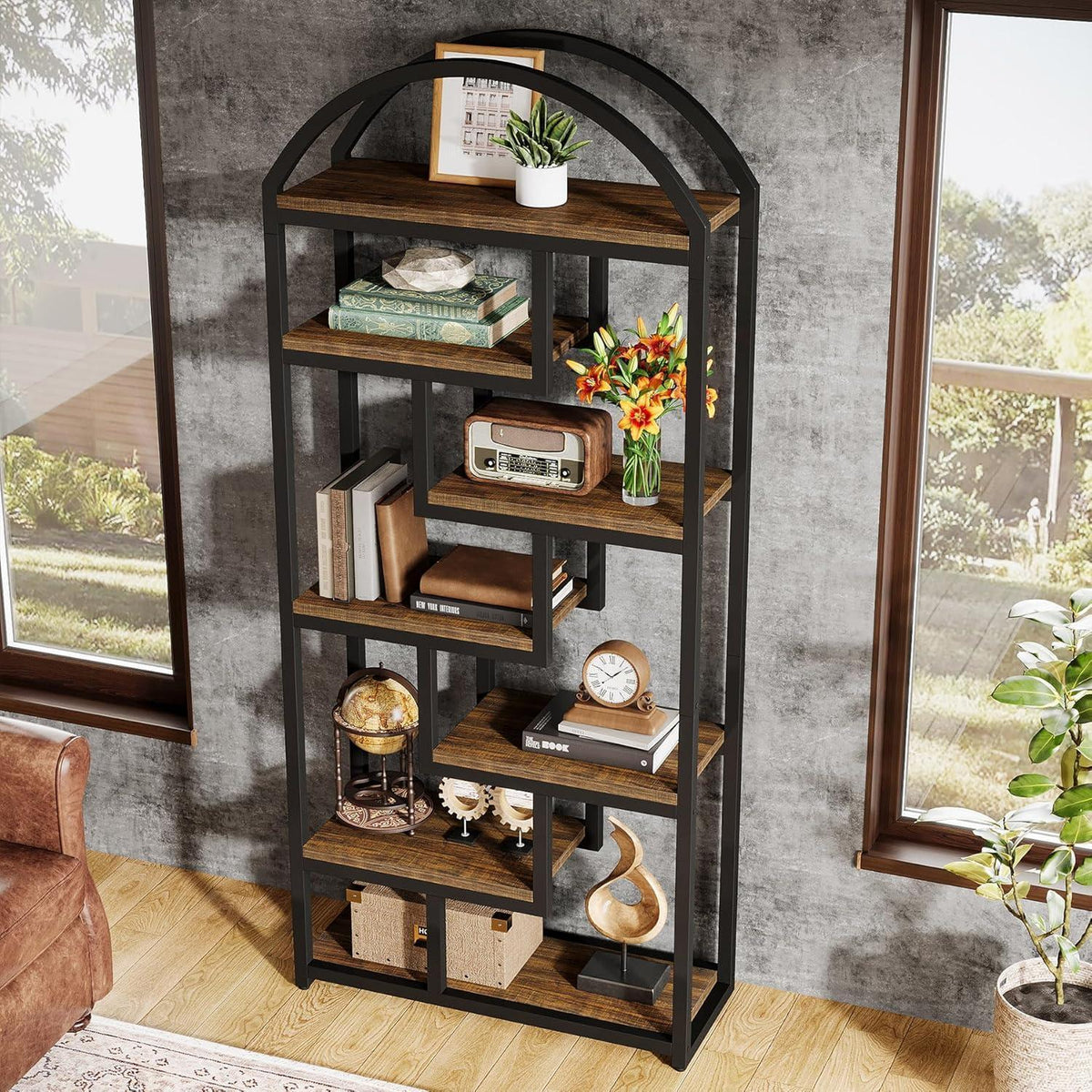 7-stöckiges Bücherregal Industrial-Stil, 180 cm hoch