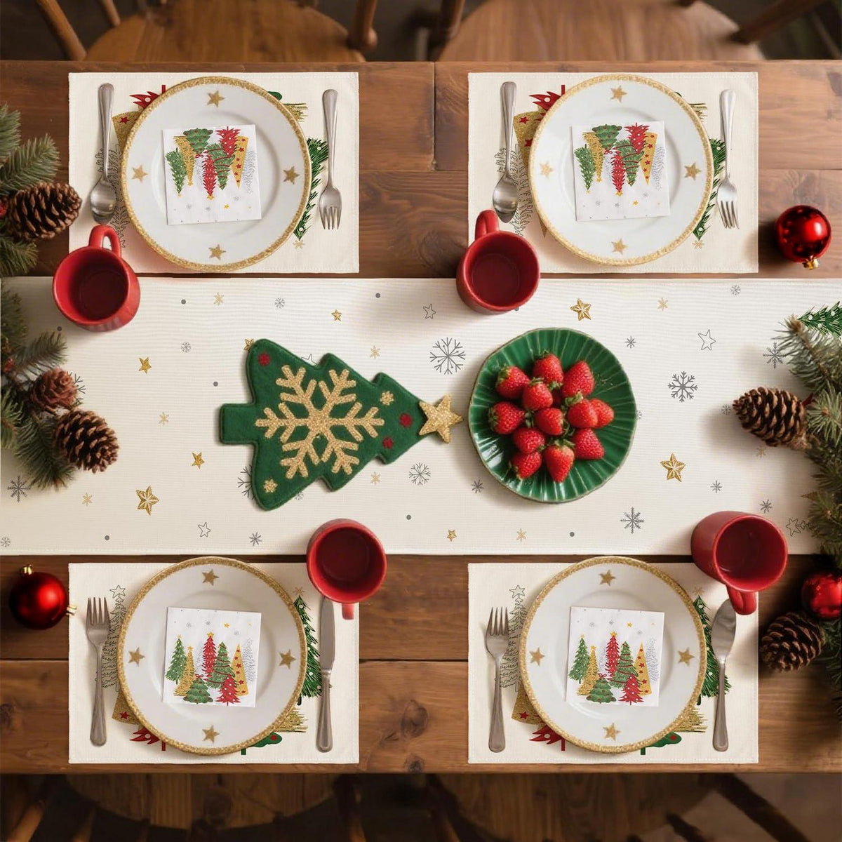 Tischläufer Weihnachten 40x180 cm Beige – Moderne Winterdeko