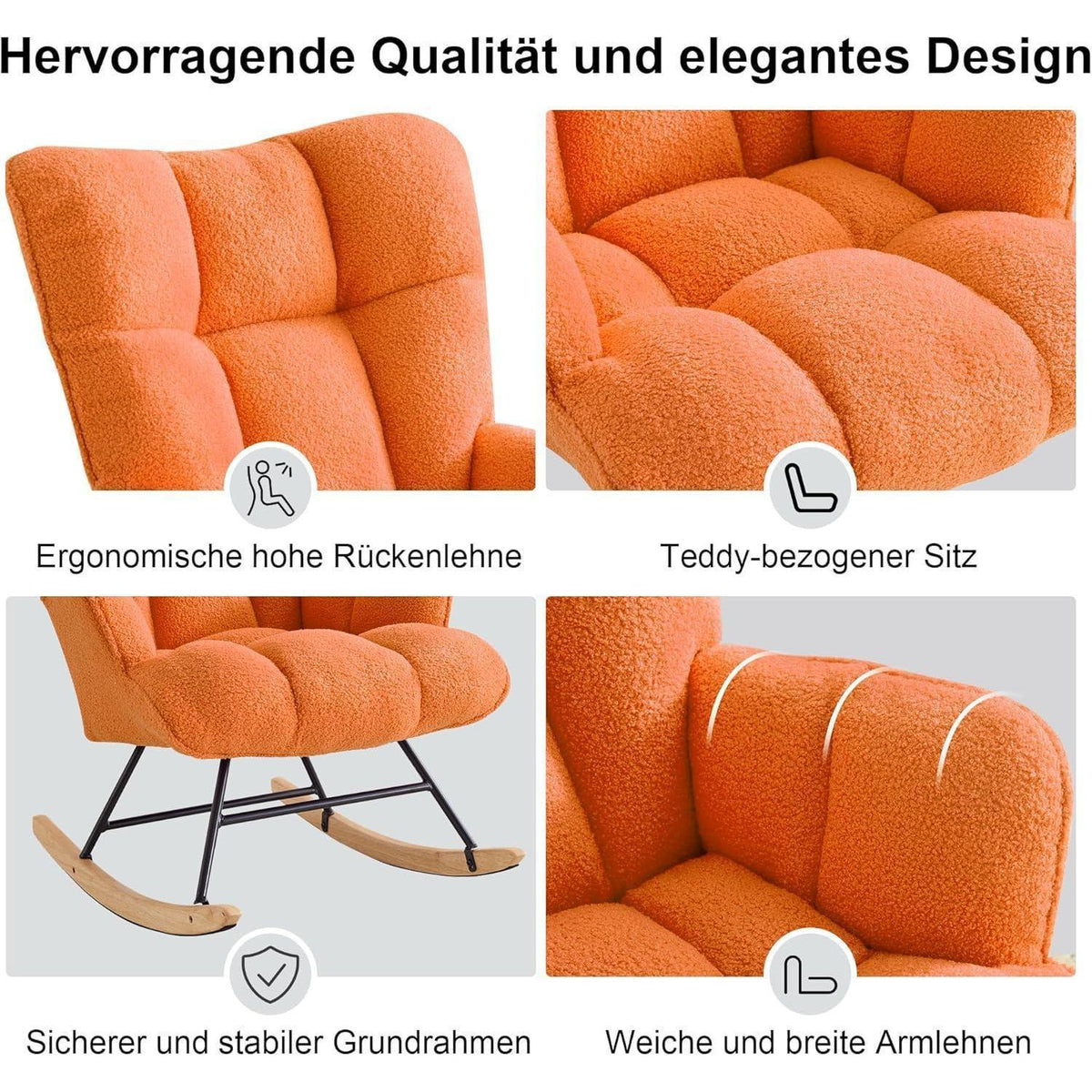 Gepolsterter Schaukelstuhl mit Armlehnen – Orange