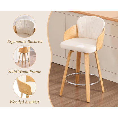 Barhocker 2er Set mit Samtbezug & Holzbeinen – Beige