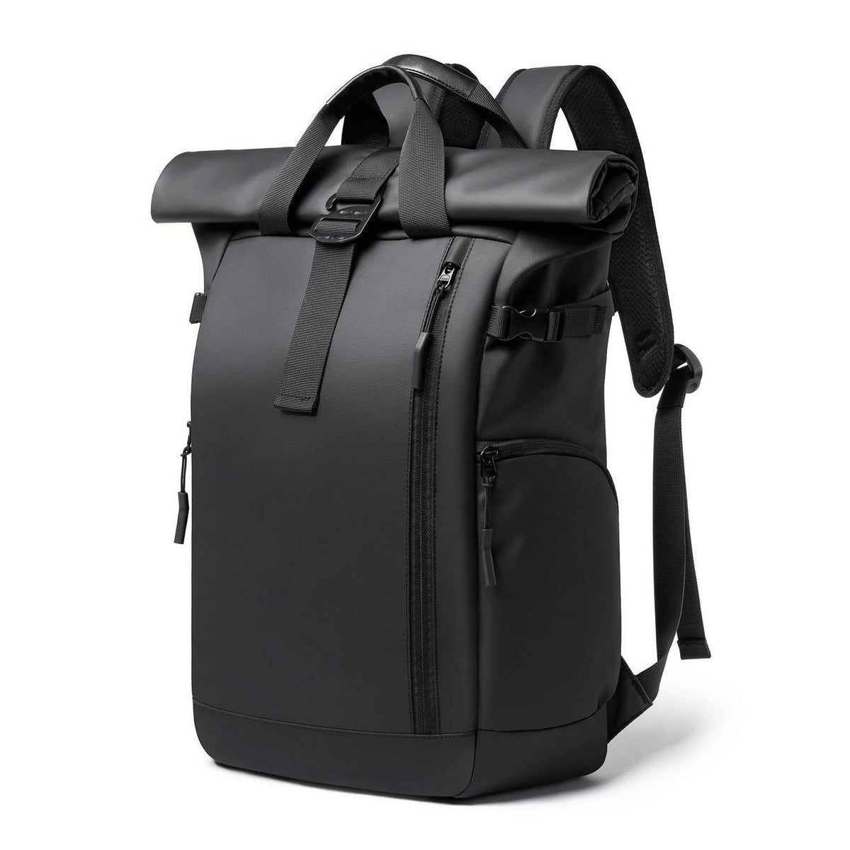 Rolltop Rucksack Schwarz Wasserdicht mit Laptopfach 16 Zoll