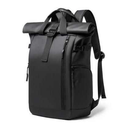 Rolltop Rucksack Schwarz Wasserdicht mit Laptopfach 16 Zoll