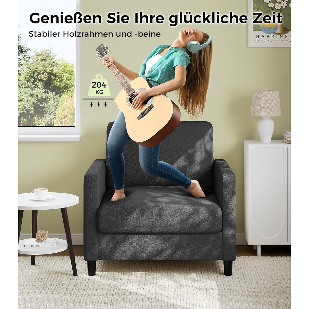 Bequemer Lesesessel Grau – Kleines Sofa für Wohnzimmer & Jugendzimmer