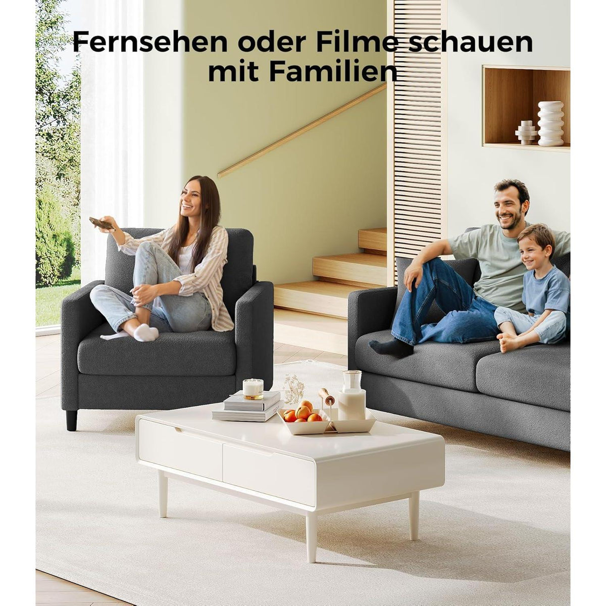 Bequemer Lesesessel Grau – Kleines Sofa für Wohnzimmer & Jugendzimmer