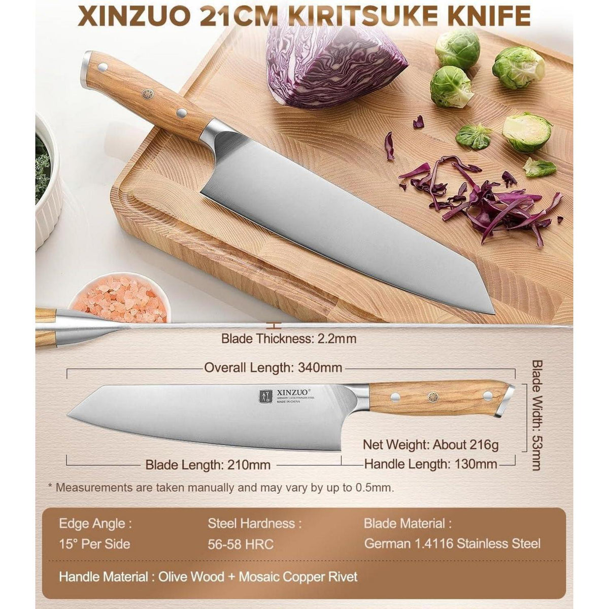 Kiritsuke Kochmesser aus Edelstahl mit Olivenholzgriff