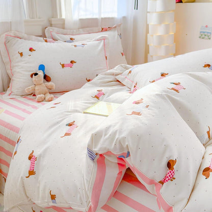 Rosa Dackel Bettwäsche Set 200x220 cm – Mädchenzimmer Bettbezug