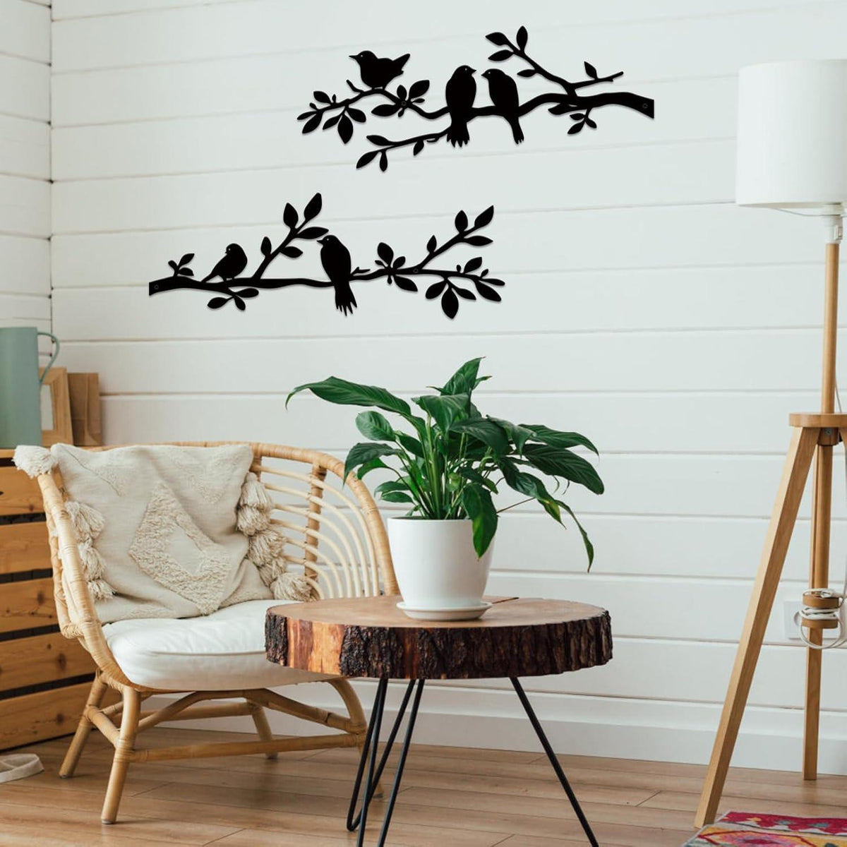 Metall Wanddeko Vögel auf Ast, 2er Set, Schwarz