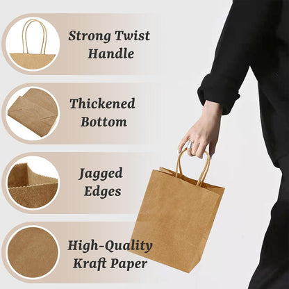 Kraftpapier Geschenktüten mit Henkel, 24er Set, 15x8x21 cm