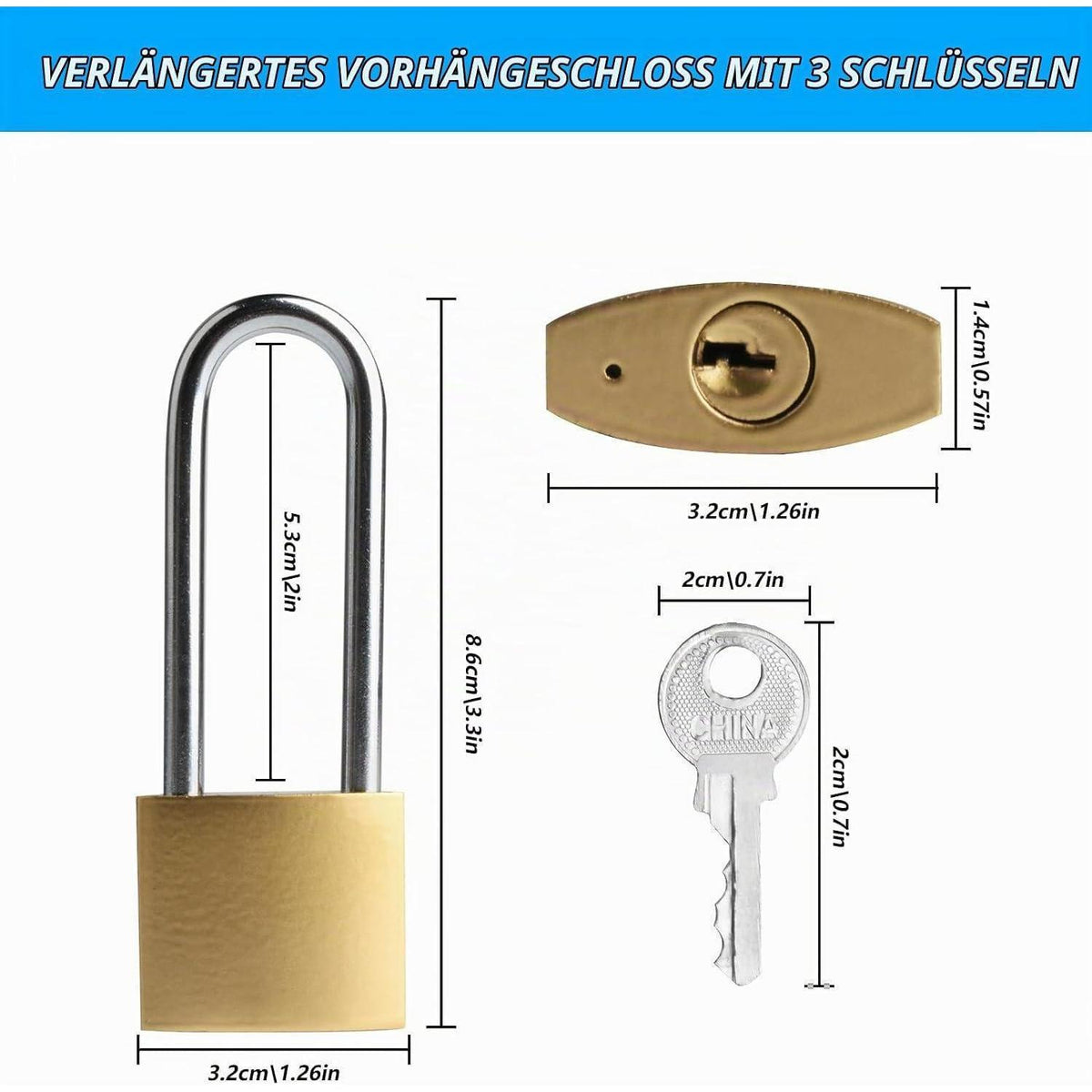 8x Gleichschließende Vorhängeschlösser mit Schlüssel 32mm