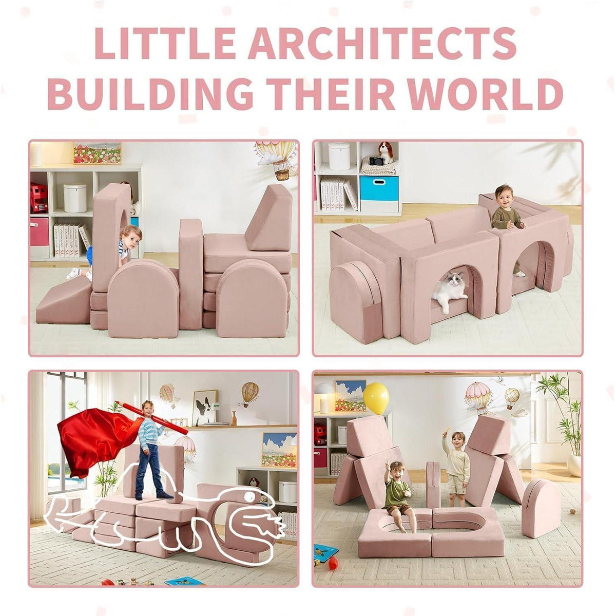 Modulares Kindersofa 13-teilig – Rosa Spielcouch für Kinder