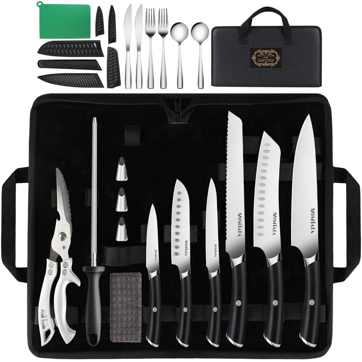 19-teiliges Küchenmesser-Set Edelstahl mit Tasche & Wetzstahl