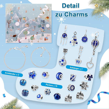 Adventskalender Schmuckset Mädchen Armband mit Charms Blau