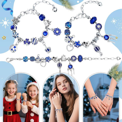 Adventskalender Schmuckset Mädchen Armband mit Charms Blau