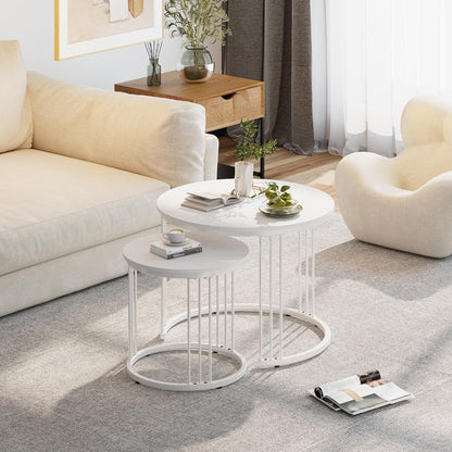 Runde Couchtische 2er-Set Metallrahmen Weiß 60cm