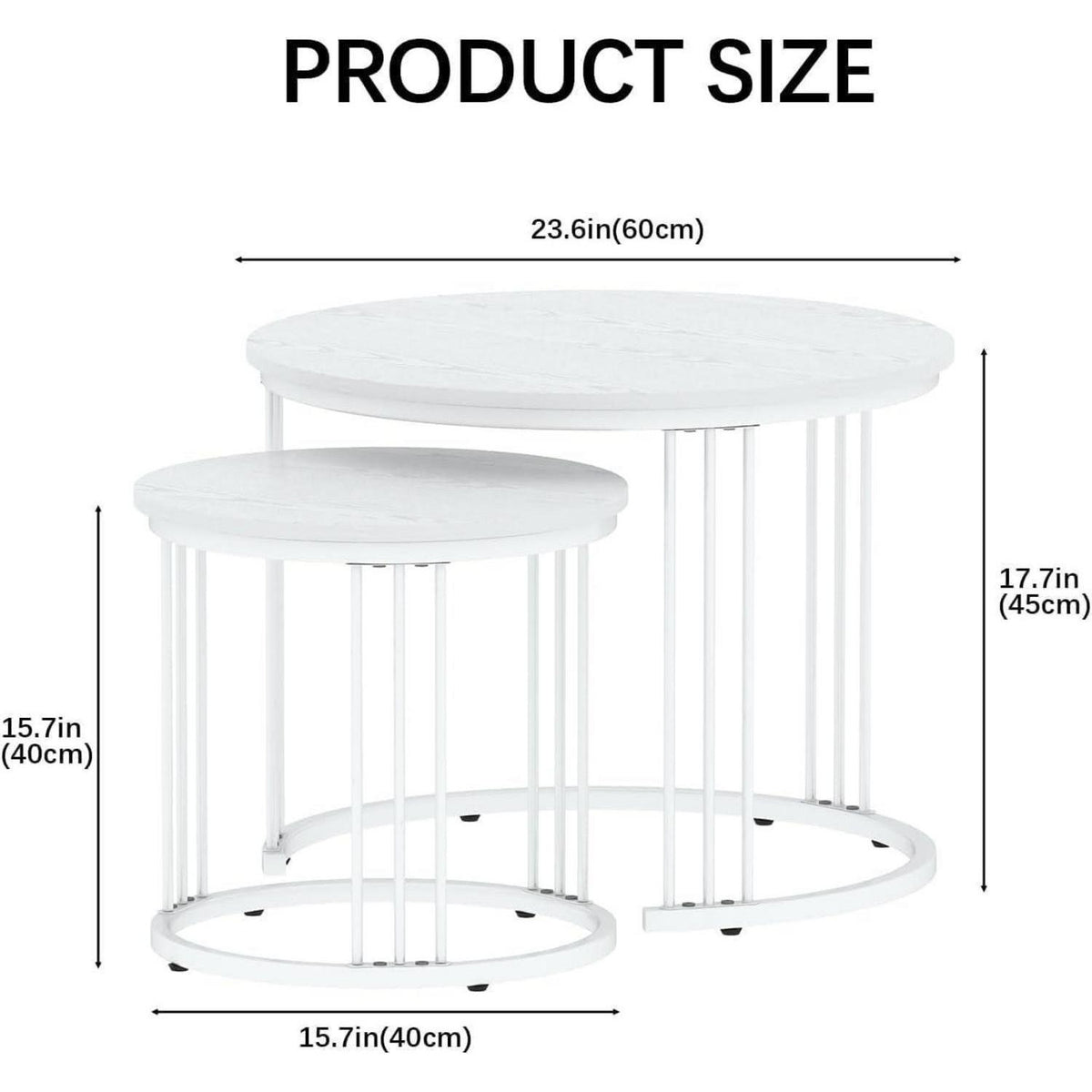 Runde Couchtische 2er-Set Metallrahmen Weiß 60cm