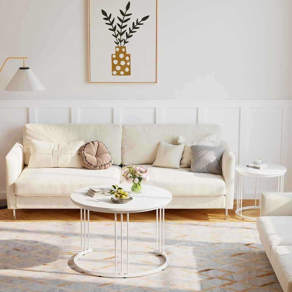 Runde Couchtische 2er-Set Metallrahmen Weiß 60cm
