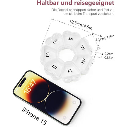 Pillendose Herzform 7 Fächer für die Woche Weiß