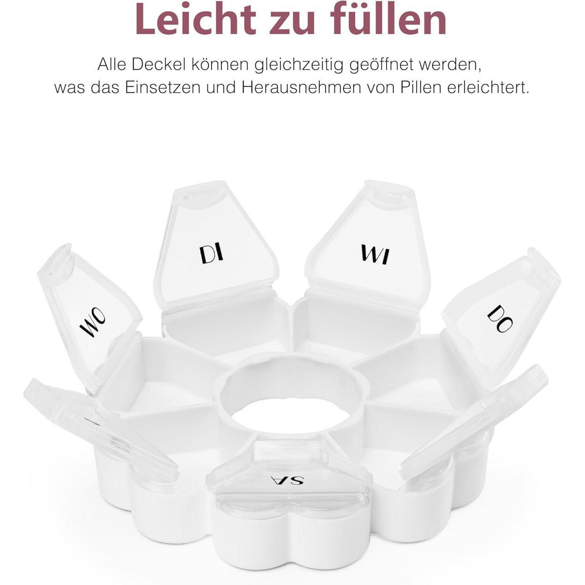 Pillendose Herzform 7 Fächer für die Woche Weiß