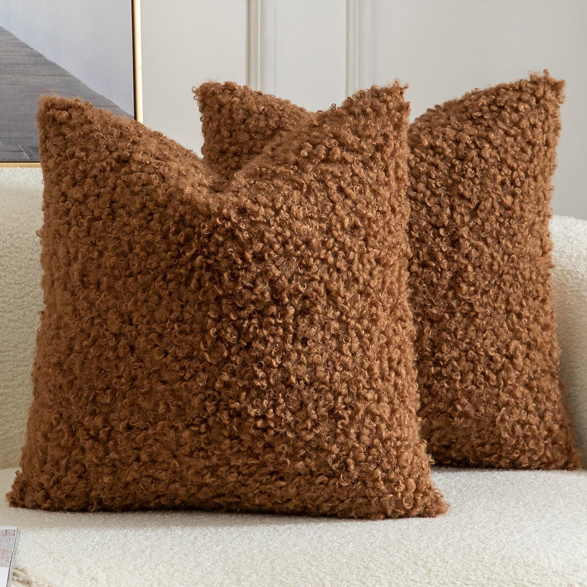 2x Kissenbezug Teddywolle 60x60 cm Braun