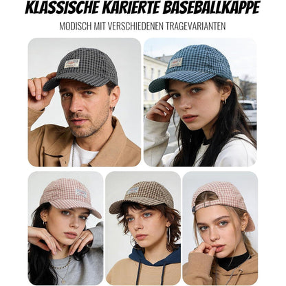 Karierte Baseball Cap Damen Herren Baumwolle Vintage Verstellbar