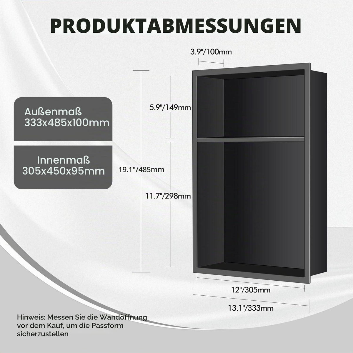 Edelstahl Duschnische 45x30x10cm Schwarz – Wandnische für Badezimmer