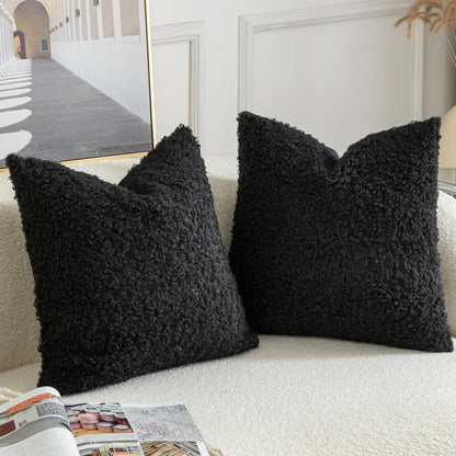 2x Kissenbezug Teddywolle Schwarz 60x60 cm