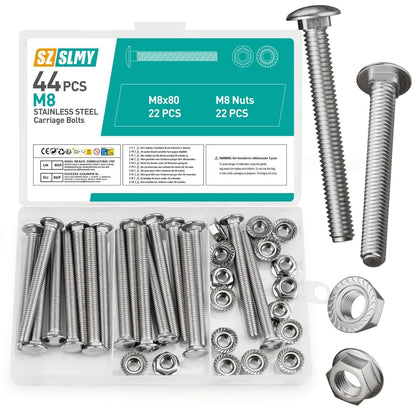 44x Schlossschrauben M8x80mm Edelstahl mit Flanschmuttern