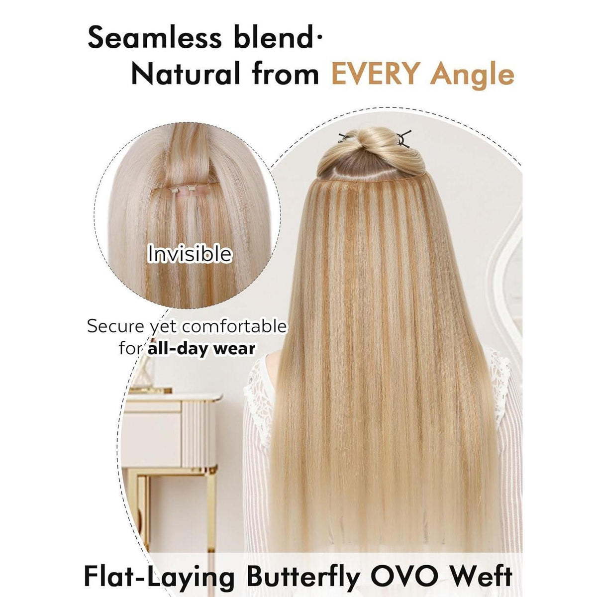 Echthaar Extensions 51 cm Erdbeerblond mit Strähnchen