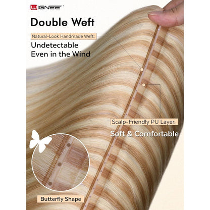 Echthaar Extensions 40cm Erdbeerblond mit Strähnchen